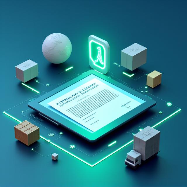 Abstract conceptual illustration of legal documents and logistics icons