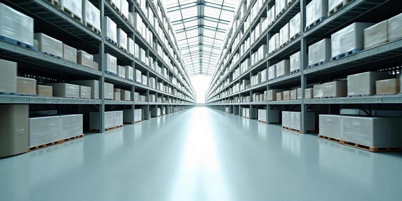 Spacious organized aisle of high-tech warehouse